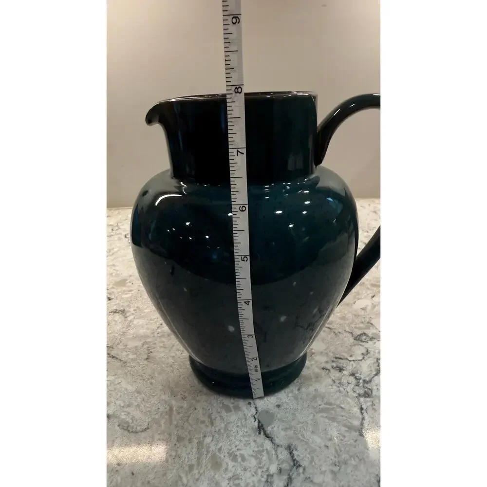 DENBY Harlequin Stoneware Pitcher Green Exterior & Blue Interior Speckled